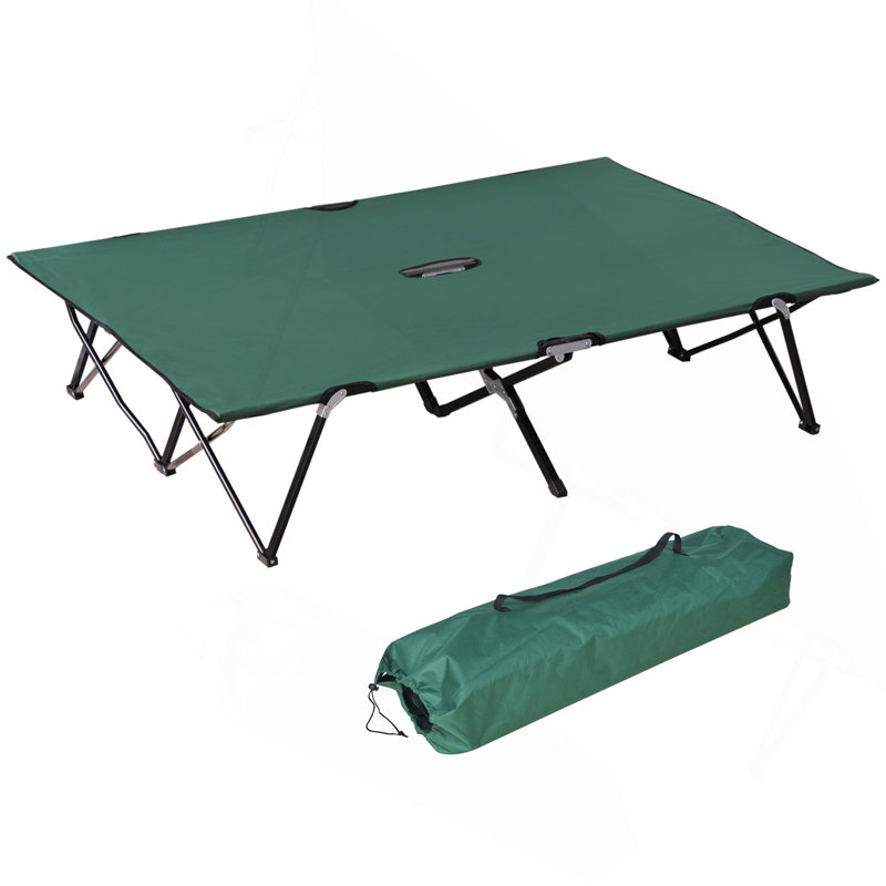 2 Person Folding Camping Cot for Adults, 50" Extra Wide Outdoor Portable Sleeping Cot with Carry Bag, Elevated Camping Bed, Beach Hiking, Green