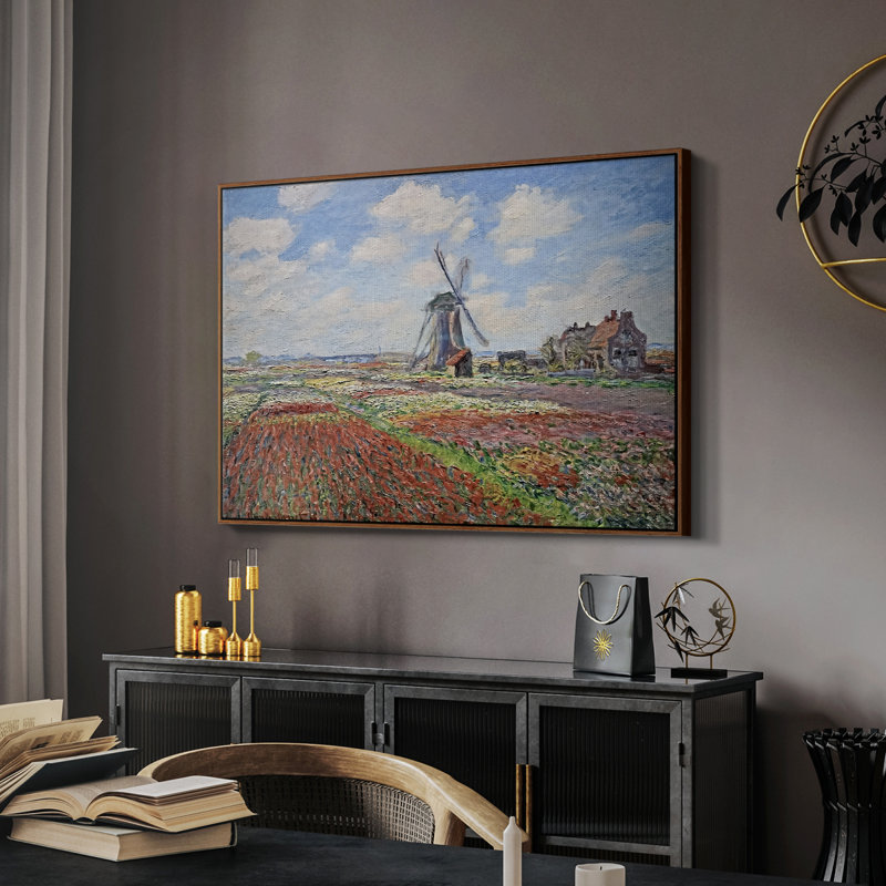 Tulip Fields with the Rijnsburg Windmill, 1886 - Claude Monet, toile tendue avec châssis, 26 x 40, Noyer