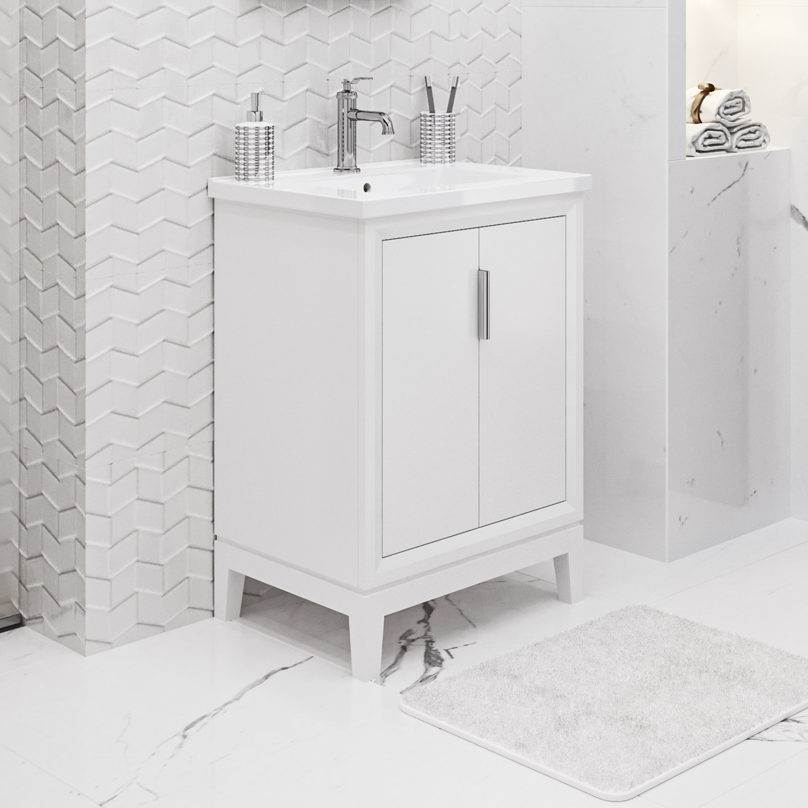 Finck 24.2'' Single Bathroom Vanity, Pure White, Silver