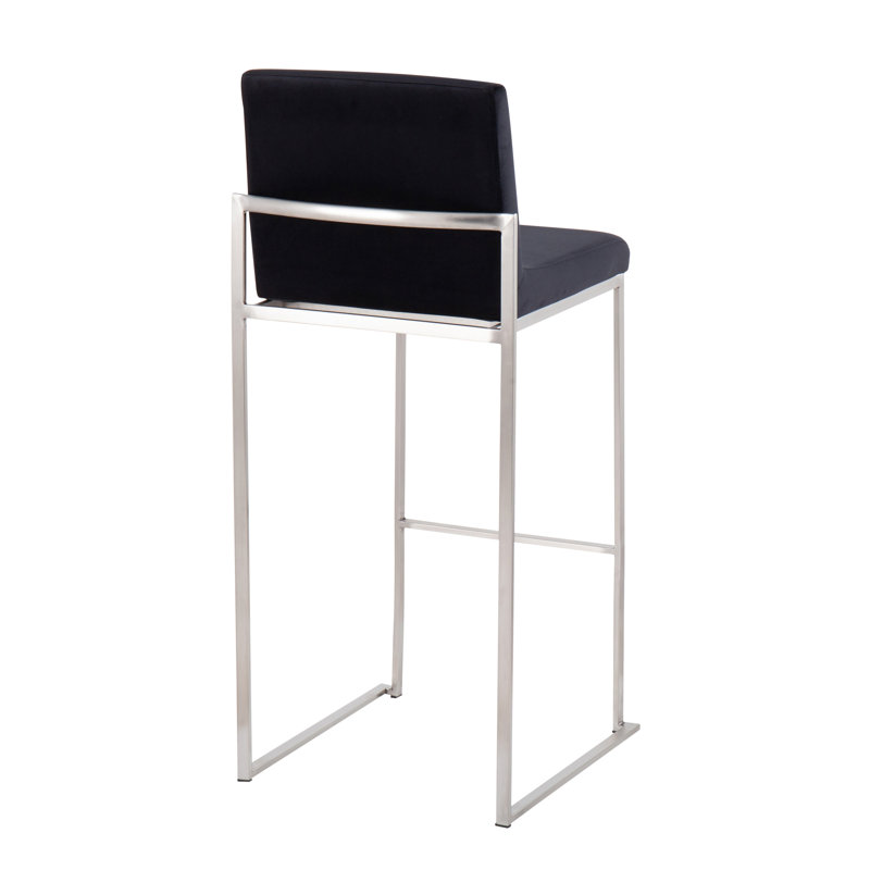 Tabouret de bar et de comptoir à dossier haut Brieon (ensemble de 2), Acier inoxydable, Velours noir, Tabouret de bar "30"