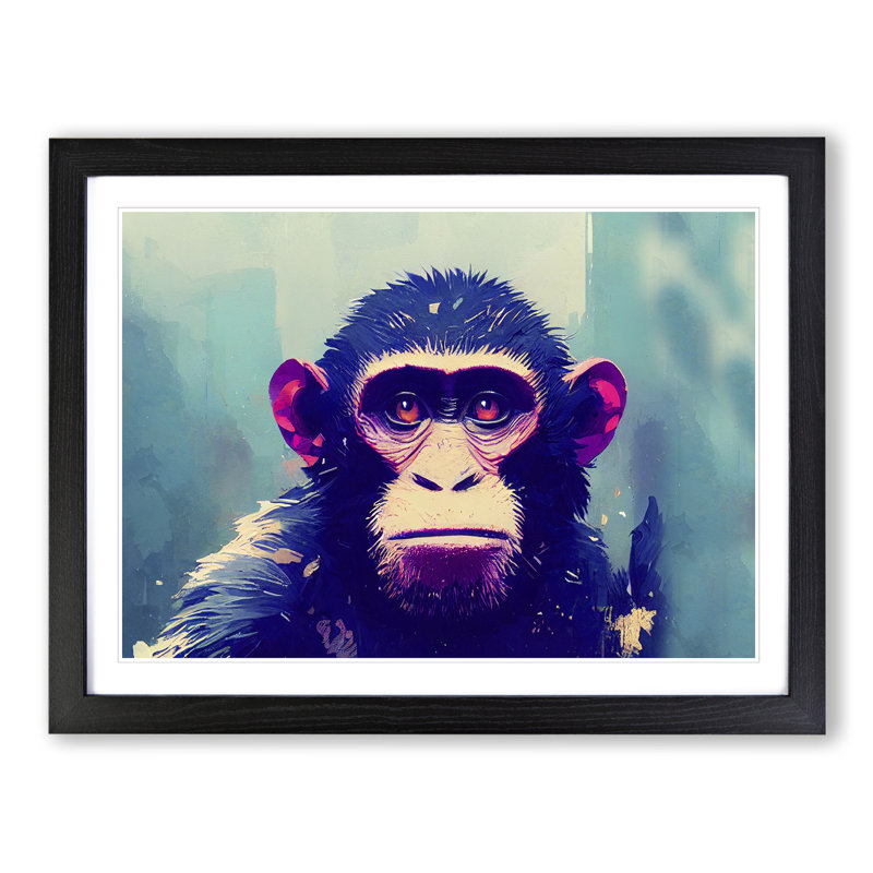 Monkey Art Painting Abstract - Framed Print, Black Framed, 46cm H x 64cm W x 2cm D