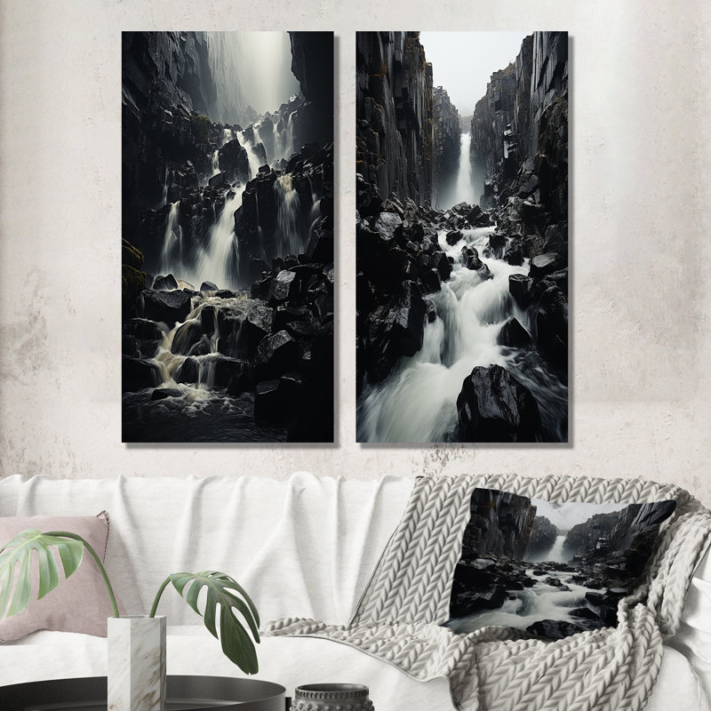 «Waterfall Ephemeral Cascade», 2 pièces sur toile, H 40 po x l 40 po, Toile tendue