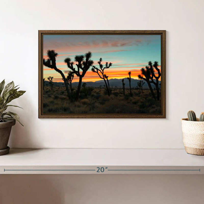 Coucher de soleil sur le parc national de Joshua Tree, 13 po x 9 po, Cadre flottant noyer