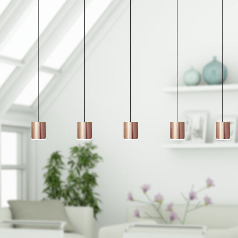 Luminaire suspendu linéaire à 5 lumières pour îlot de cuisine Andromedae, Cuivre