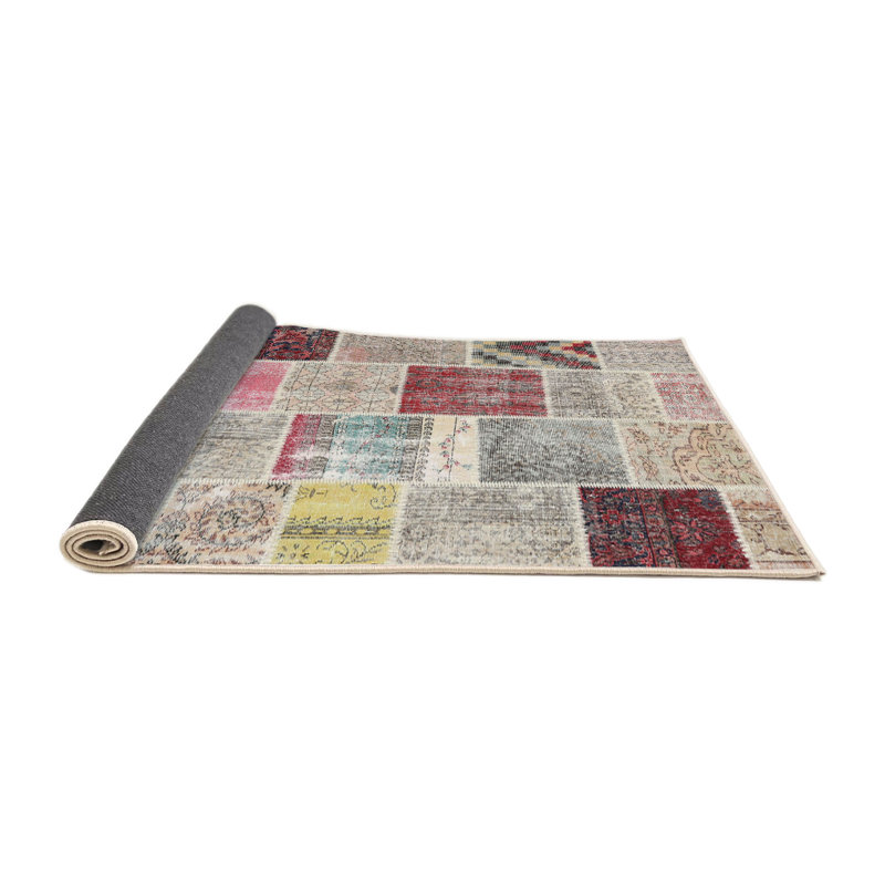 Tapis gris/rose/beige contemporain, Rond 8 pi