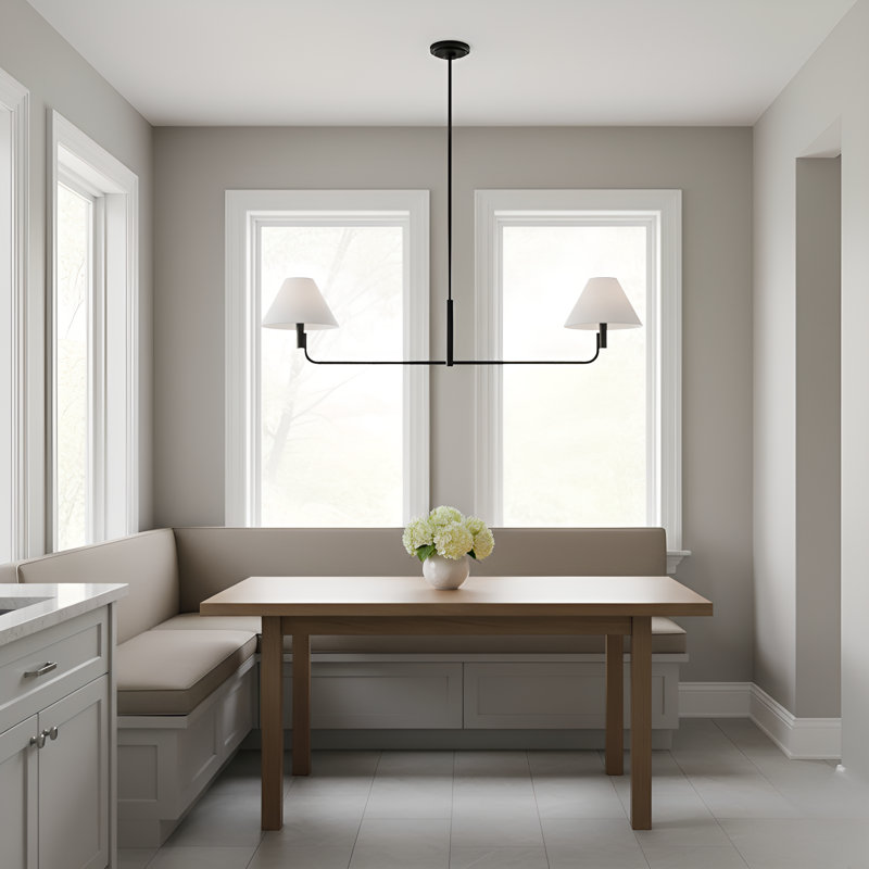 Sean Lavin Colfax Dining Room Chandelier With White Linen Shade, 10" H x 40.5" W x 40.5" D, 2 Lights, Aged Iron