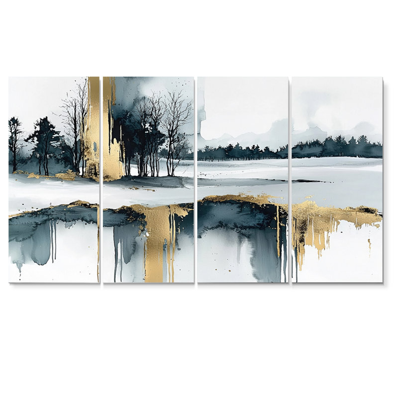 «Black Winters Hush Landscape I», ensemble d'art sur toile paysage d'hiver, H 32 po x l 64 po