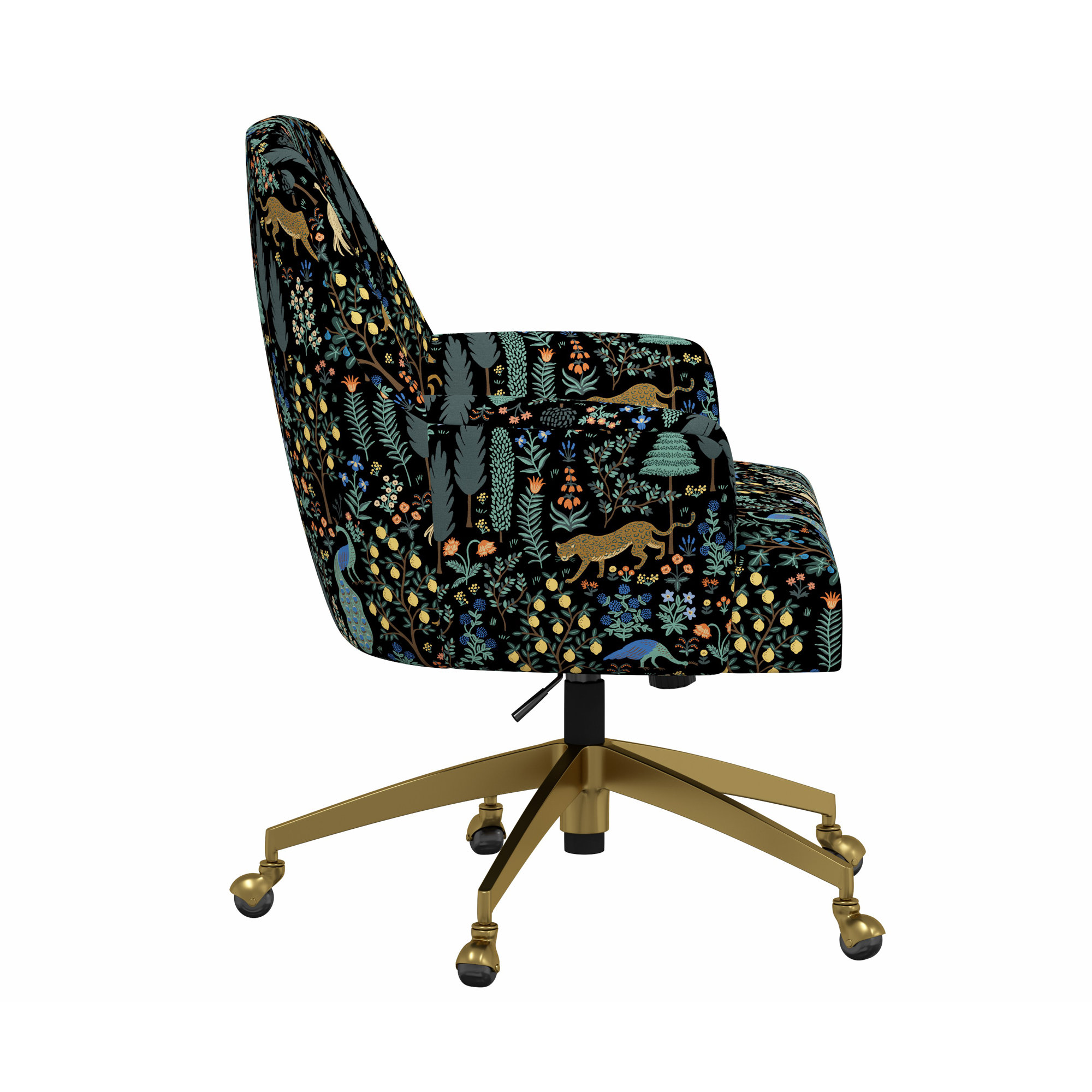 Rifle Paper Co. x Cloth & Company Yvette Office Chair, Rpc Menagerie Black Linen, Brushed Gold