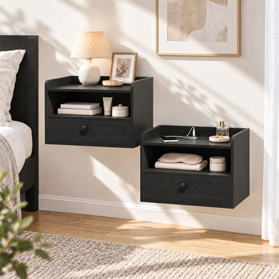 Floating Nightstand Set Of 2 Modern Night Stands With Drawer