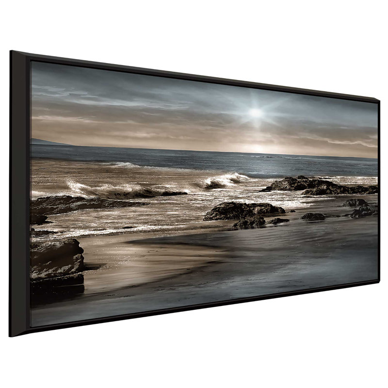 «Blue Sea Sunset II», reproduction sur toile, H 27,5 po x l 43,5 po x P 2 po, Cadre flottant noir
