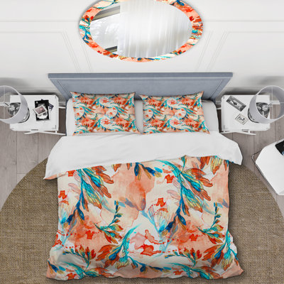 Orange Digital Flowers Floral Duvet Cover