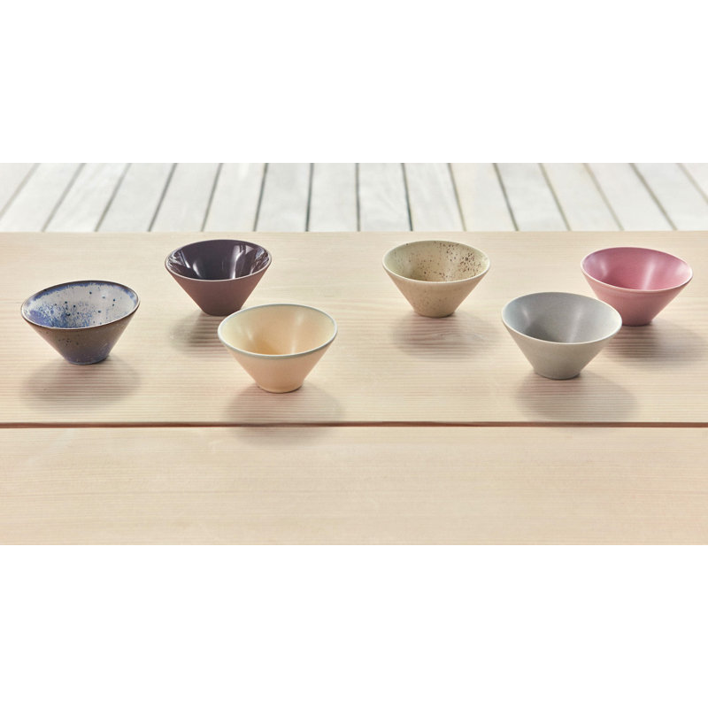 Yuka Handmade Stoneware Dessert Bowl, Pink/Yellow/Gray