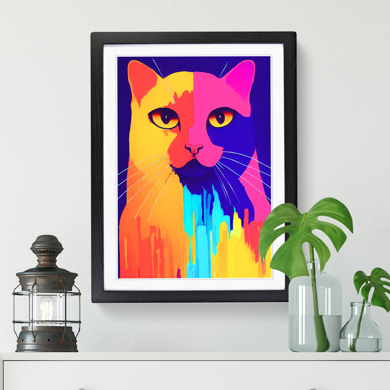 Paturi Cat Crayon Painting Vol.1 - Picture Frame Print, 34cm H x 25cm W, Walnut Framed