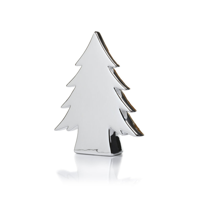 Décoration de table arbre de Noël en céramique, H 10 po x l 1,5 po x P 4,5 po, Argent