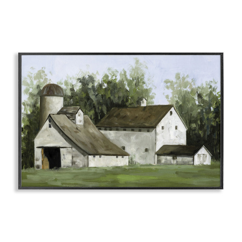 «White Barn Farmhouse», estampe numérique encadrée par White Ladder, Giclée encadrée noir minuit, H 12 po x l 18 po