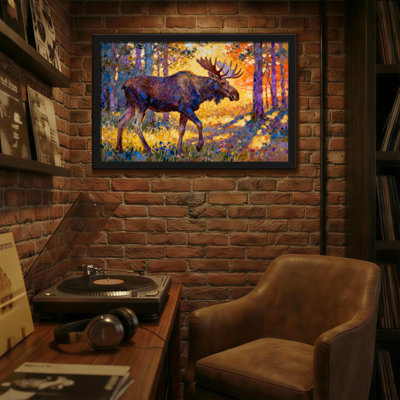 Christmas Moose In Autumn Forest Scene