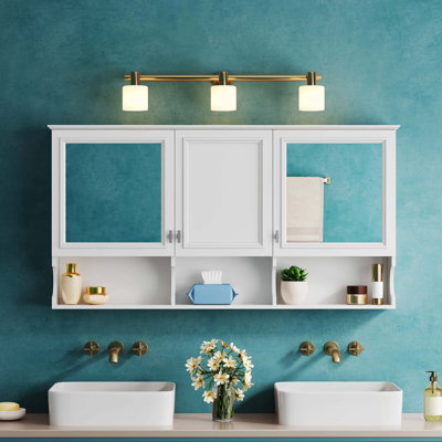 55 Inch Wall Mount Bathroom Mirror Medicine Cabinet, Open Shelf Design Adjustable Shelf Over Toilet Storage Cabinet