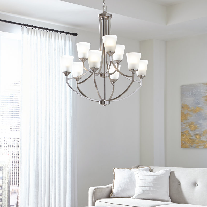 Hanford Nine Light Chandelier from Generation Lighting , Brushed Nickel, Satin etched