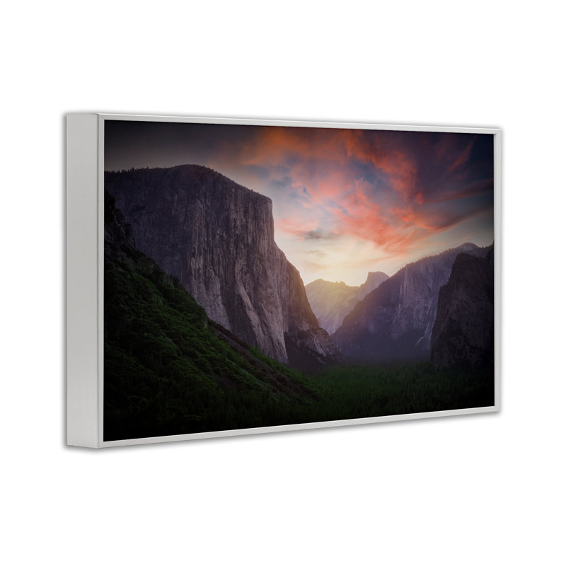 Sunset Through Mountain Cliffs  Framed Giclee Art by Rick Berk, 20'' H x 30'' W, Coastal White Framed Giclee