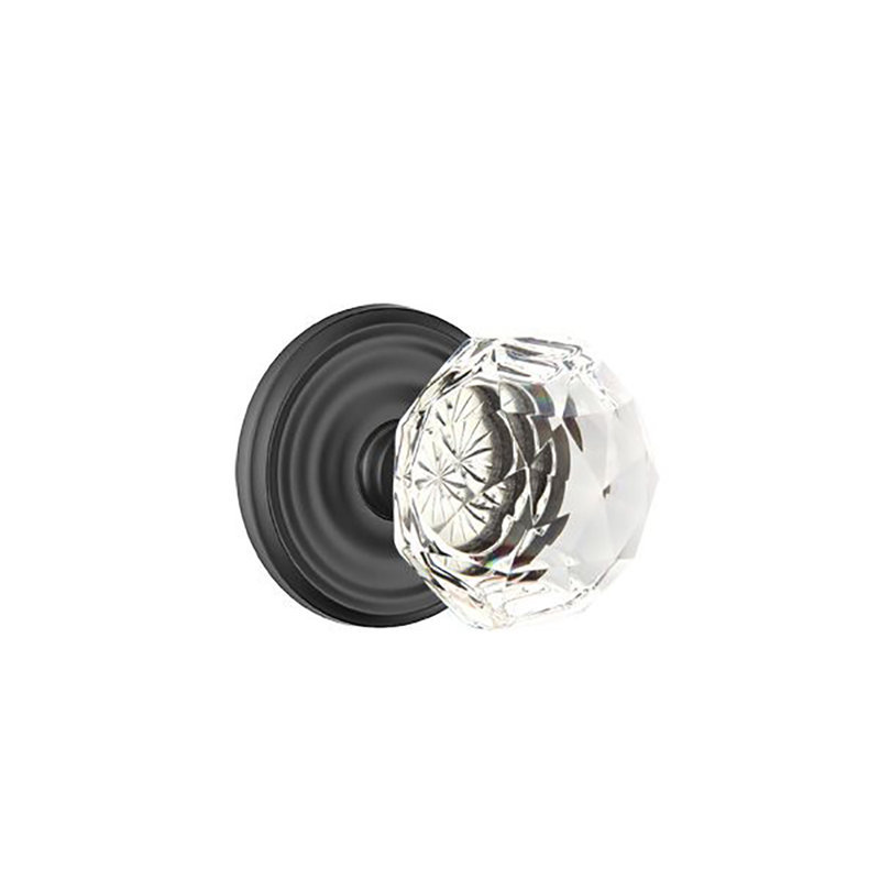 Ensemble de boutons de passage Emtek avec rosette régulière et bouton en verre Diamond, Dos plat