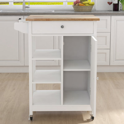 Chariot roulant pour îlot de cuisine avec support en bois d'hévéa