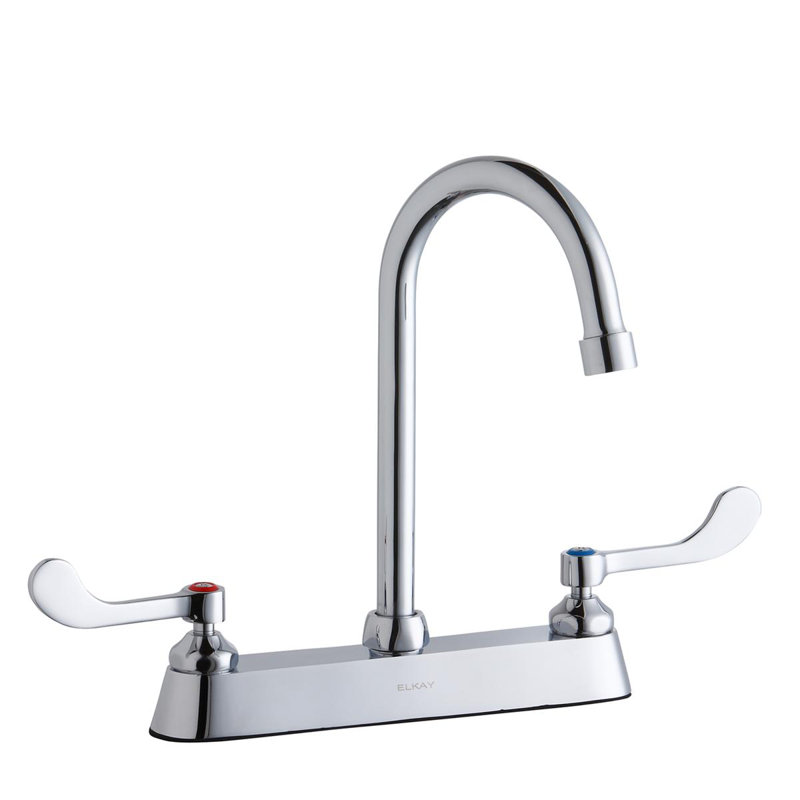 Ensemble de centre 8 po avec robinet de terrasse exposé avec bec col-de-cygne de 5 po et poignées de poignet de 4 po en chrome