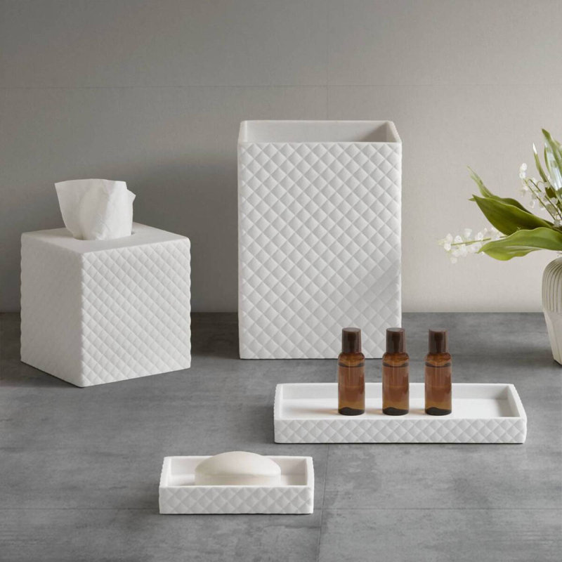 Ensemble d'accessoires de bain de luxe avec motif en relief losangé