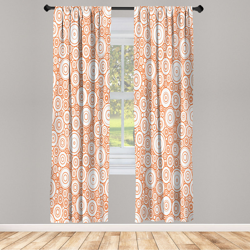 Microfiber Floral Semi-Sheer Rod Pocket Curtain Panels, White/Orange, 28" W x 95" L