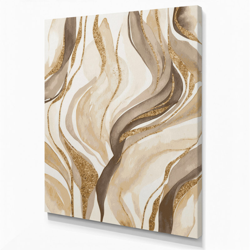 Aquarelle abstraite sur toile beige, H 24 po x l 20 po
