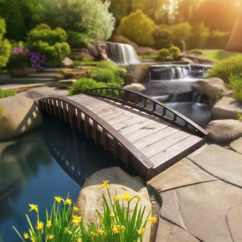 8-Foot Treated Brown Fir Japanese Garden Bridge