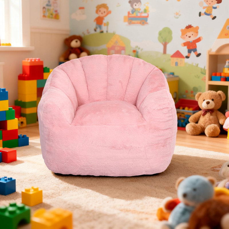 Fauteuil à billes Comfy, Fausse fourrure rose