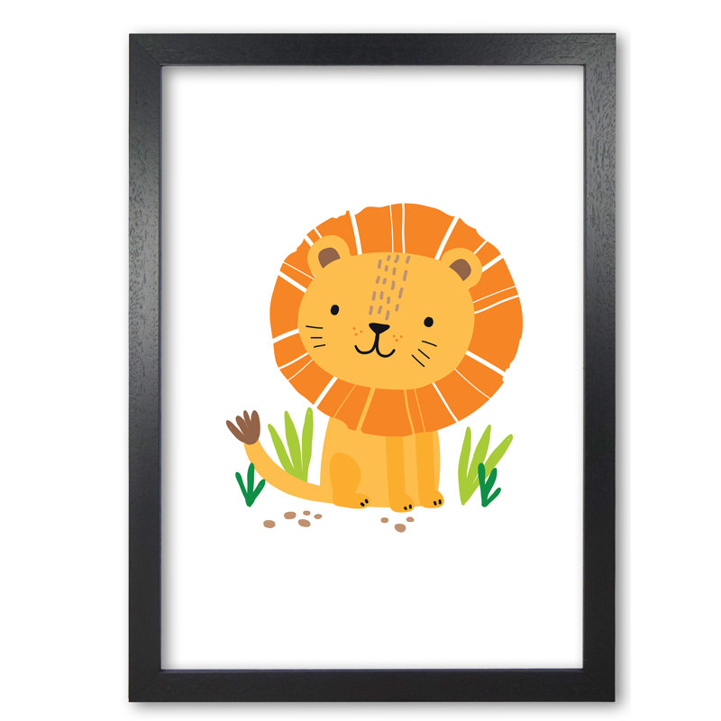 Children's Animals, Lion - Single Picture Frame Print, Black Grain Frame, 60 cm H x 42 cm W x 5 cm D