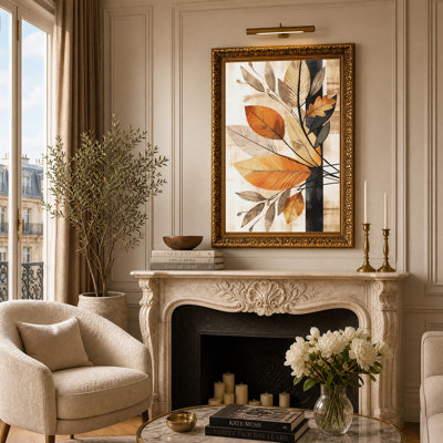 Tableau mural sur toile à motifs de feuilles orange et brunes