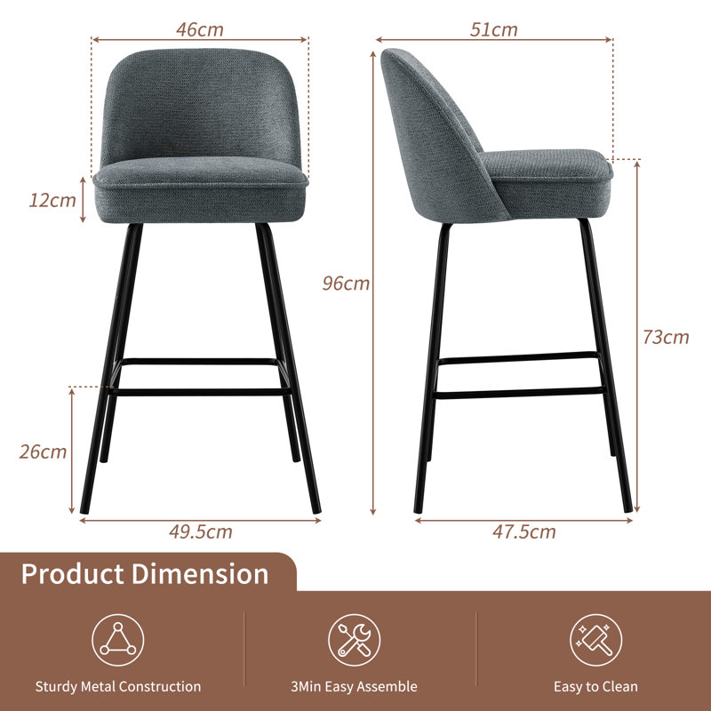 2 - Person Modern Dining Set 120cm Long Bar Table With Linen Bar Stool, Grey Marble, Grey