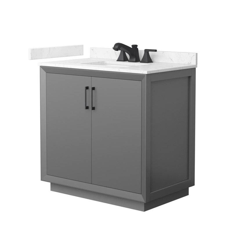 Strada 36" Freestanding Single Bathroom Vanity with Cultured Marble Top, Gray, Matte Black