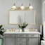 Éclairage pour meuble-lavabo mural 3 lumières or, fer et verre, ampoules chaudes E14 incluses