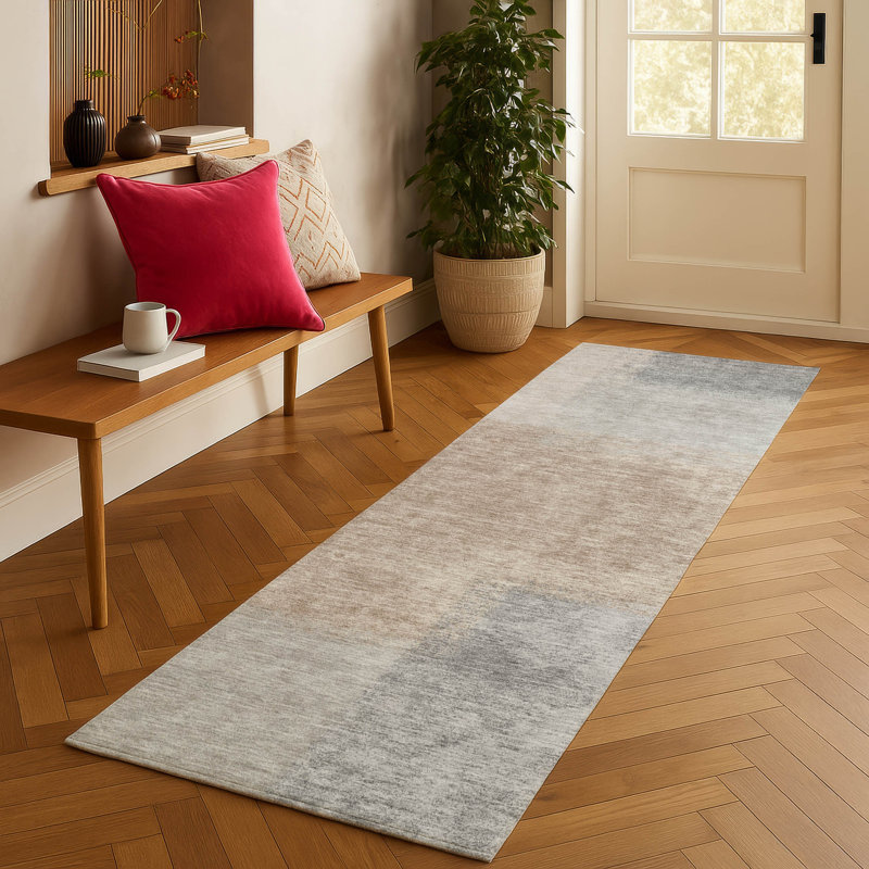 Tapis abstrait lavable à la machine intérieur / extérieur ACN2341, Tapis de couloir 2 pi 3 po x 7 pi 6 po