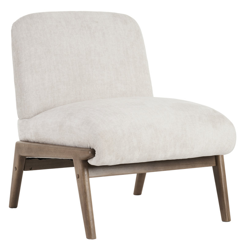 Contemporary Velvet & Solid Wood Accent Chair - Beige & Walnut, Beige
