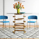 Arkesha Round Glass Top Metal Base Dining Table