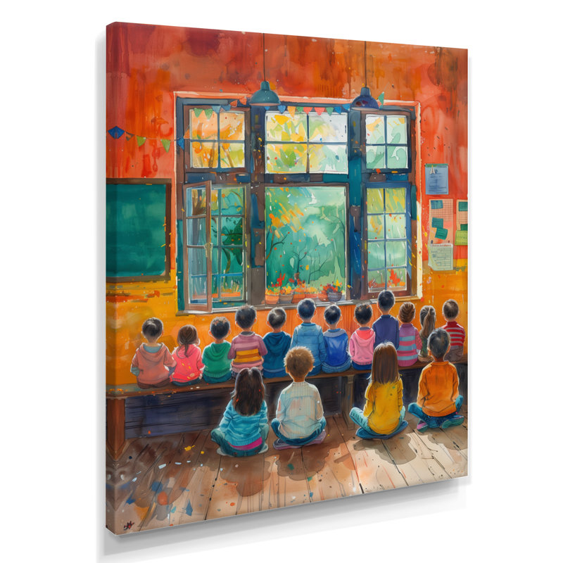 Impression d'art mural orange et bleu Creative Classroom School II - Écoles, H 40 po x l 30 po x P 1,5 po, Toile tendue
