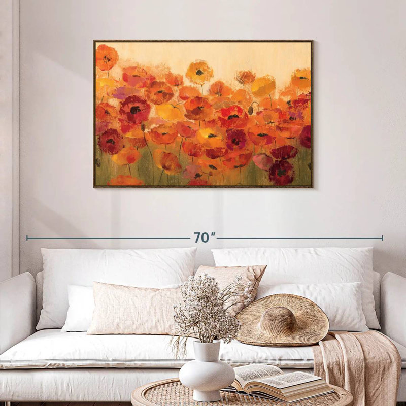 Coquelicots d'été, Cadre flottant noyer, 40 po x 27 po