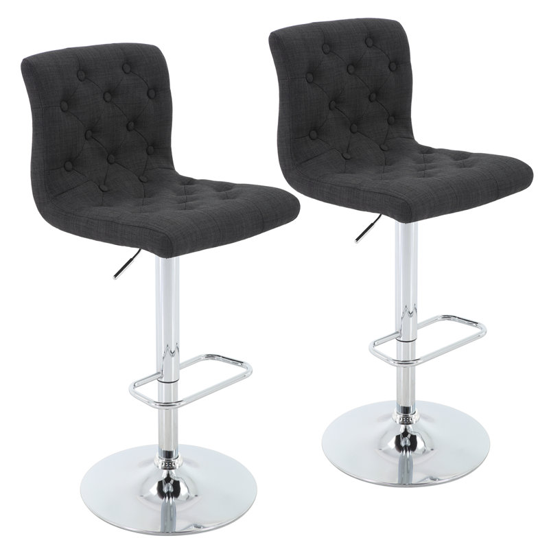 Brage Living Tufted Fabric Bar Stool Set Of 2, Adjustable Swivel Counter Height Barstool With Back, Upholstered Armless Airlift Bar Chair For Kitchen Dining Cafe