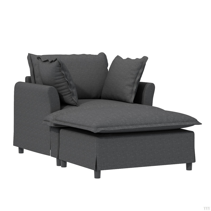 Chaise longue surdimensionnée intérieure, canapé-lit simple en chenille avec siège large, fauteuil rembourré avec repose-pieds et repose-pieds mobile, ensemble de canapé-lit pour le salon, la chambre à coucher, 2 couleurs