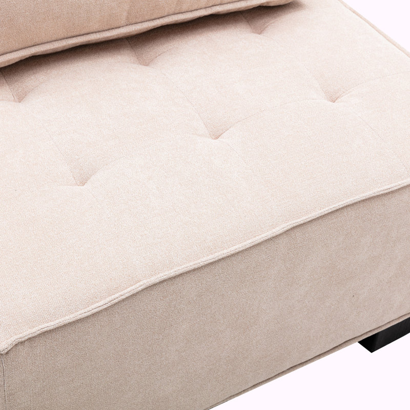 Upholstered Ottoman, Beige Polyester