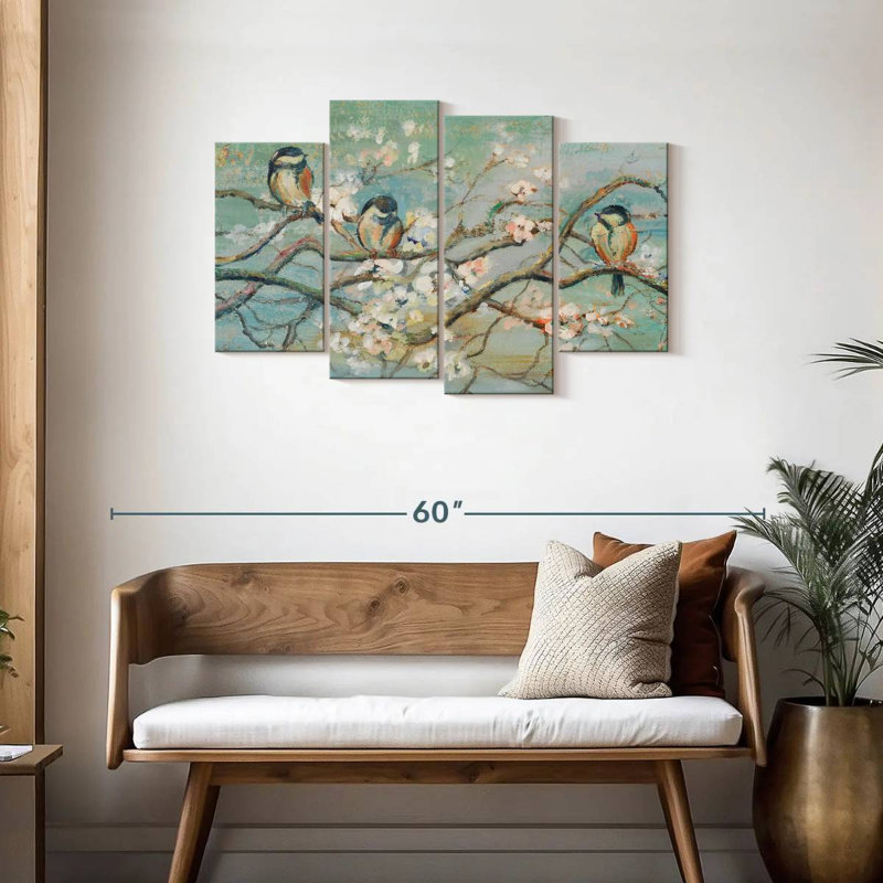 Branche de printemps Brampt avec oiseaux, H 27 po x l 43 po