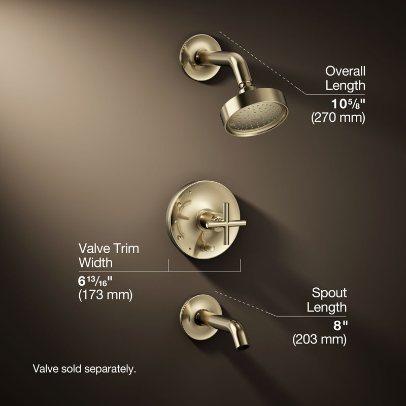 Purist® Pressure-Balancing Thermostatic Tub and Shower Faucet, Vibrant French Gold, Cross Handle, 2.5 GPM
