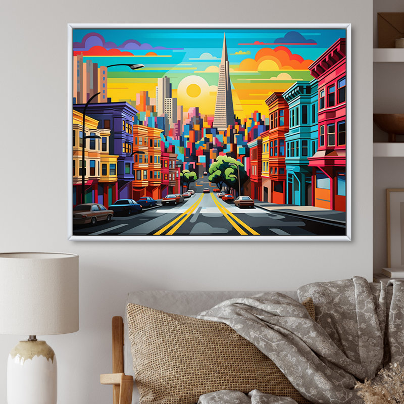 «Colorful Abstract San Francisco City», reproduction d'art sur toile, 34" H x 44" W x 1.5" D, Toile tendue