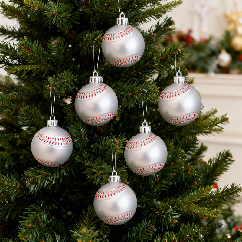 12 pièces boule de Noël thème de sport, pendentif arbre de Noël, baseball simulé, cadeau de Noël, 12