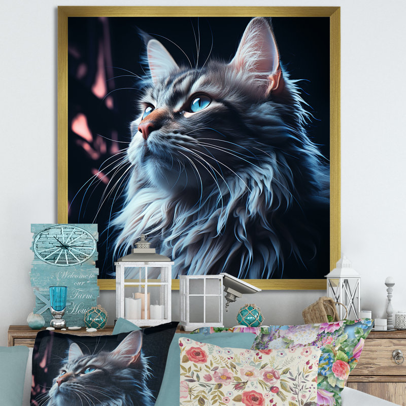 Décoration murale Maine Coon Majesty Cat IV - Cat, Cadre doré simple, H 16 po x l 16 po x P 1 po