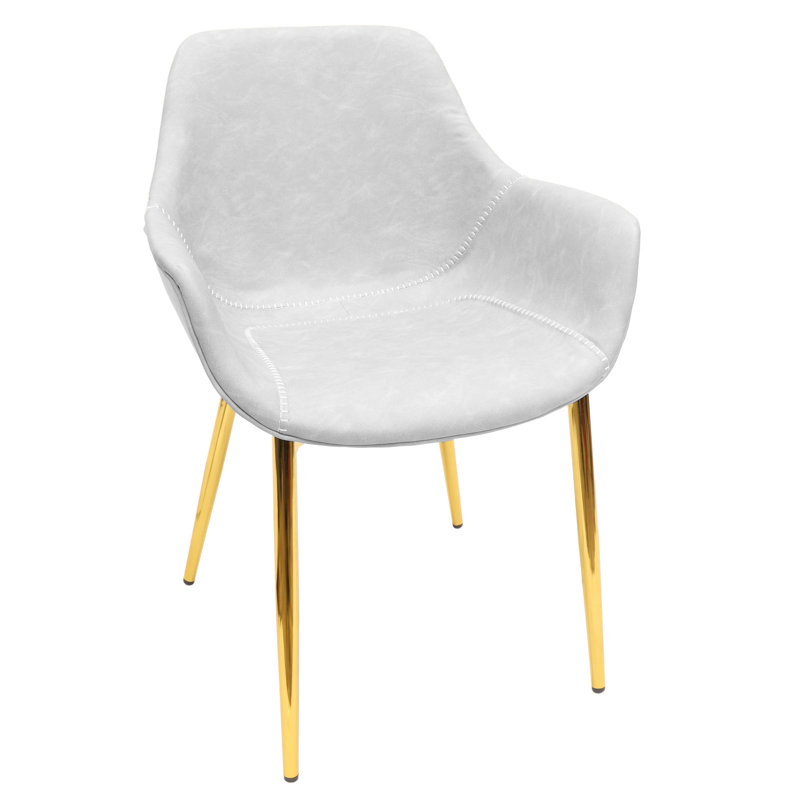 Matthew Leather Dining Chair, Modern Mid Century Accent Chair with Armrests and Iron Legs, Faux Leather Upholstered Kitchen Desk Chair for Dining Room, Living Room, Office Furniture
